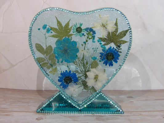 Bedazzled Flower Inlayed Heart