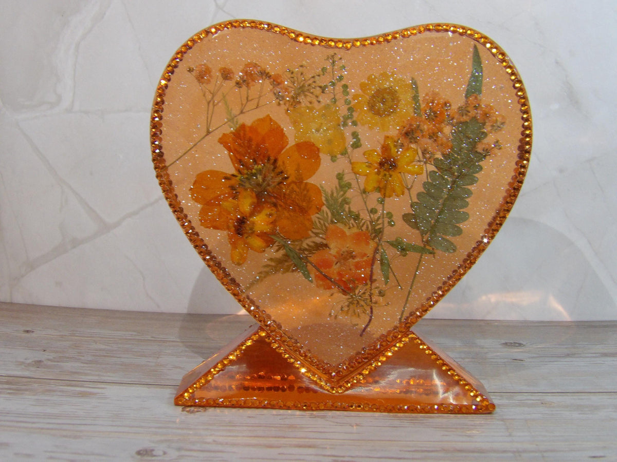Bedazzled Flower Inlayed Heart