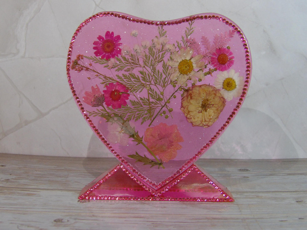 Bedazzled Flower Inlayed Heart